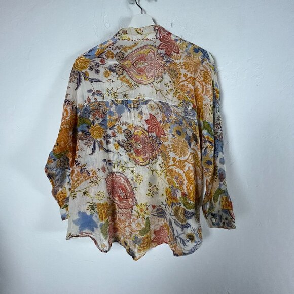 Raga Womens Floral Sequin Detail Henley Blouse Top Small Long Sleeve Multicolor - Picture 2 of 8